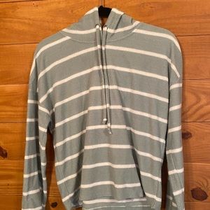 Seafoam/White Stripe Cropped Terrycloth Hoodie [Medium]